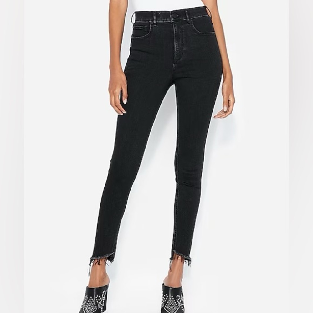 Black Super High Waisted Denim Perfect Ankle Skinny Jeans